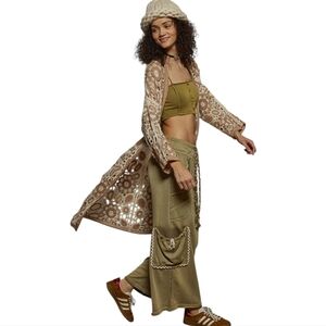 NS20. POL Crochet Long Bohemian Neitral Cardigan In One Size